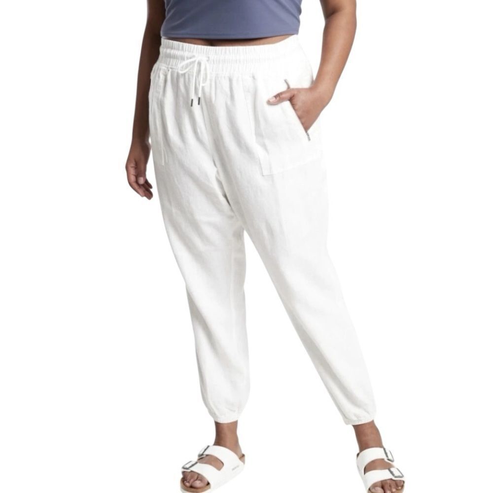ATHLETA High Rise Calla Lily 100% Linen Ankle Pant Cabo Summer Jogger Pants 14